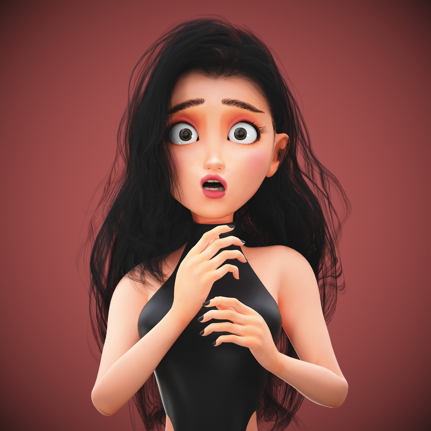 Game Cartoon Emma Girl Character rigged Low-poly 3D model_16