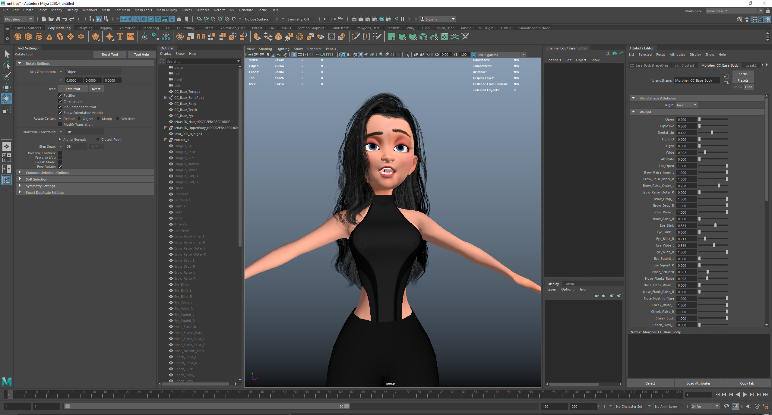 Game Cartoon Emma Girl Character rigged Low-poly 3D model_12