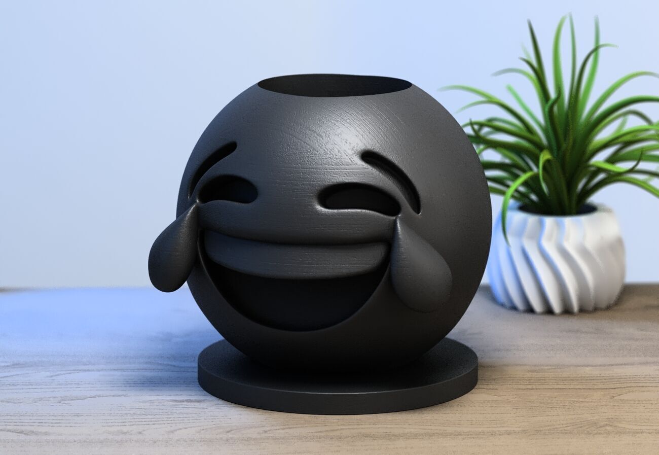 Emoji face with tears of joy Emoji pen holder 3D print model_3