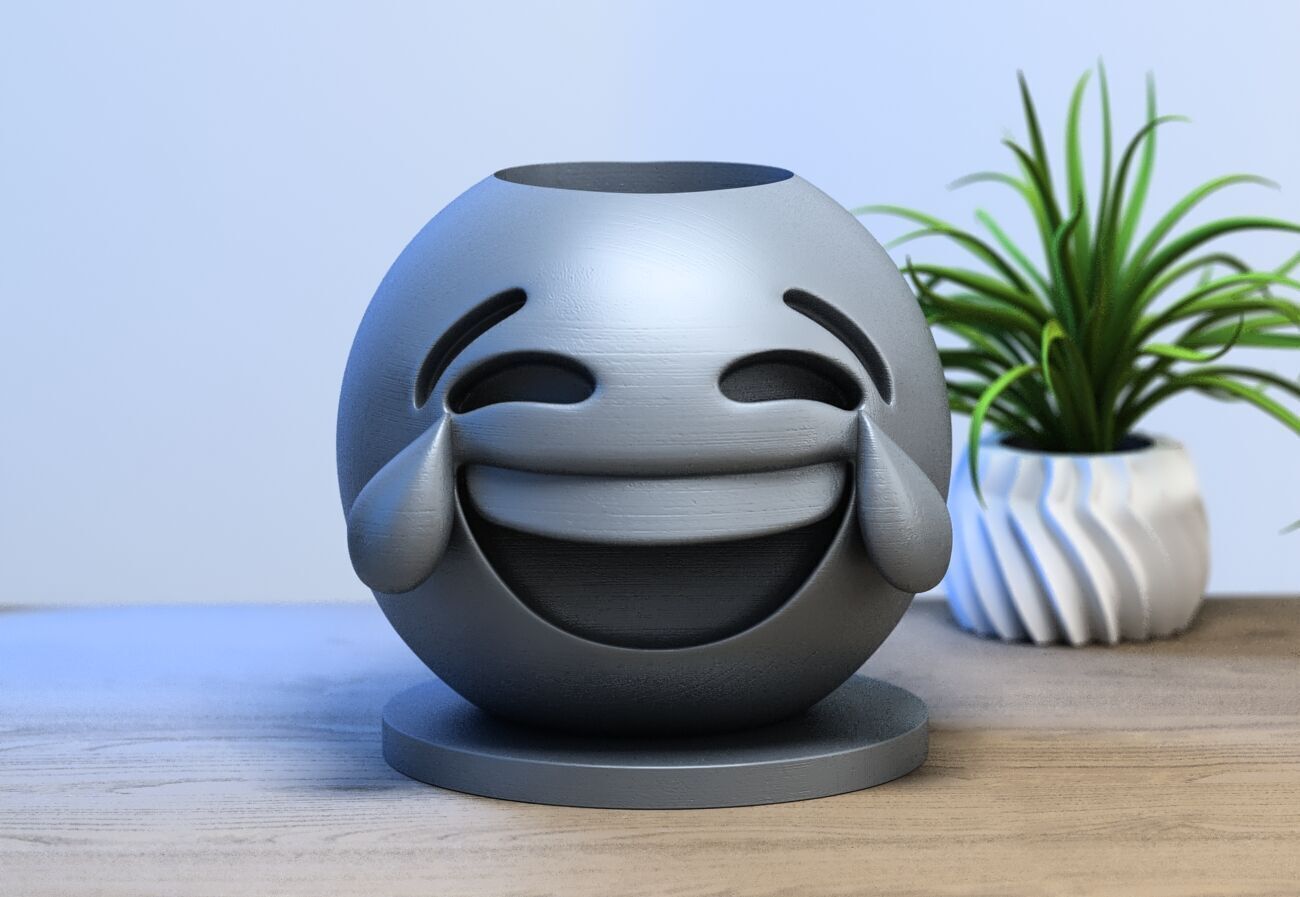 Emoji face with tears of joy Emoji pen holder 3D print model_2