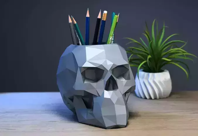 Low Poly Skull pen holder Perfect Gamer Gift 3D print model