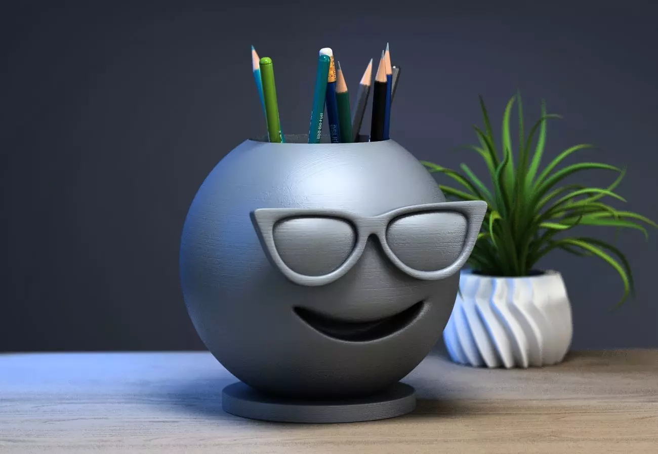 Emoji smiling face with sunglasses Emoji pen holder 3D print model