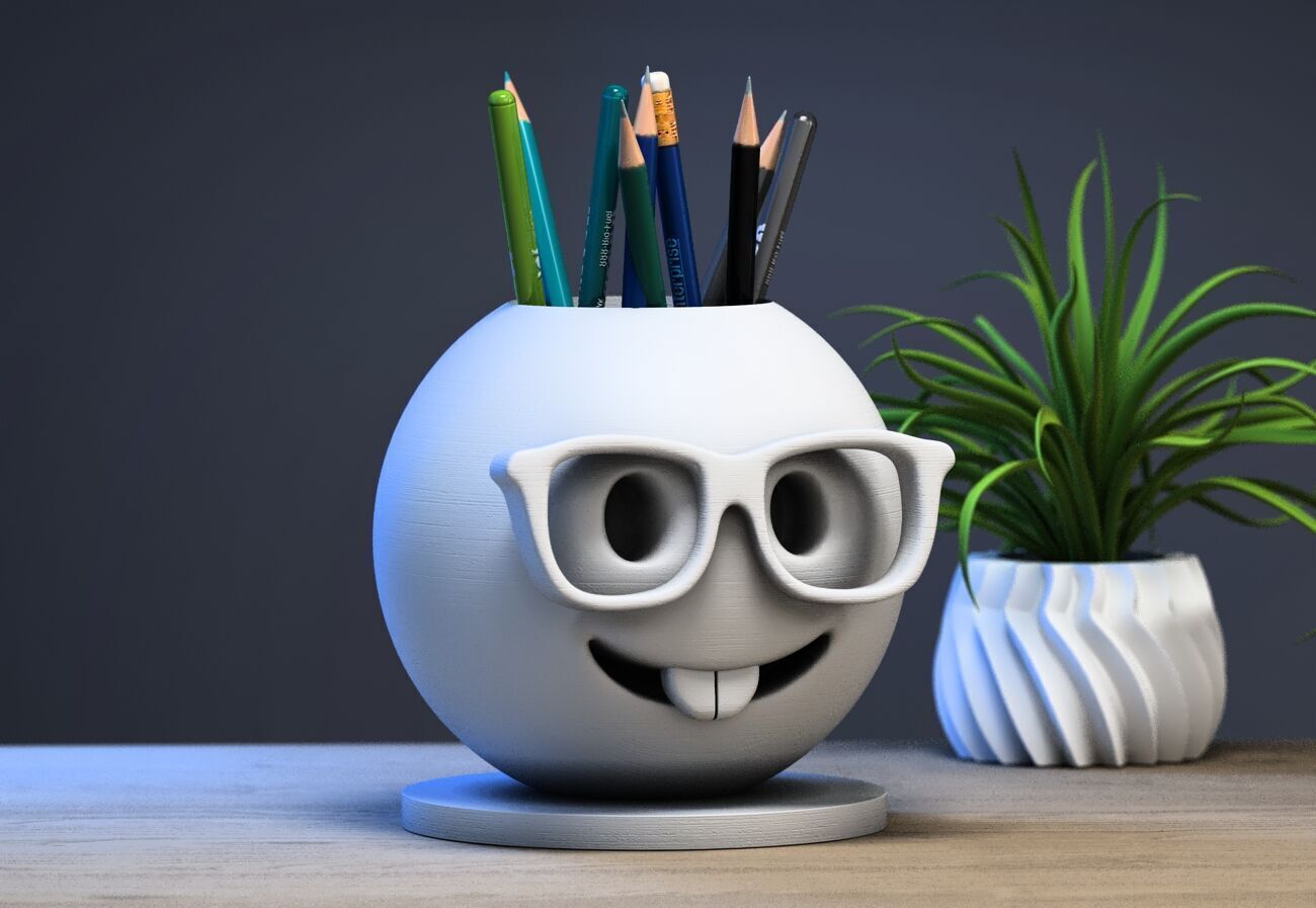 Emoji nerd face Emoji pen holder 3D print model_1