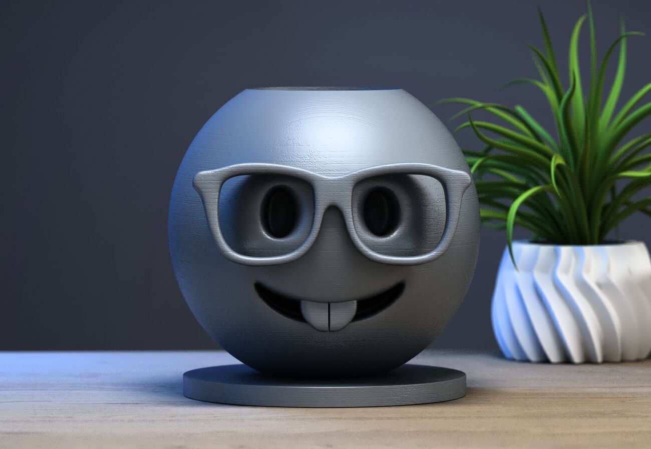 Emoji nerd face Emoji pen holder 3D print model_2