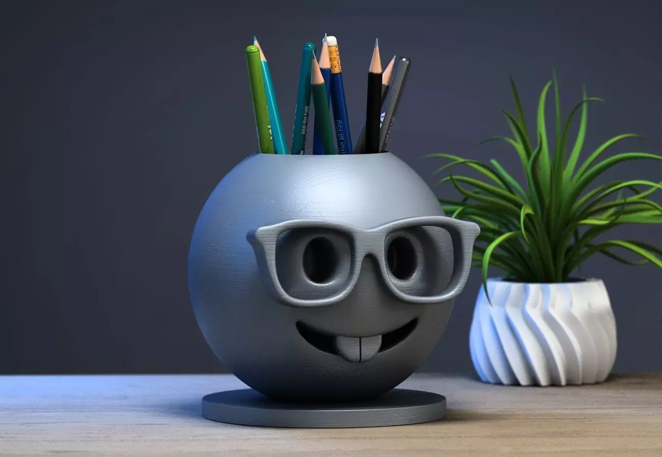 Emoji nerd face Emoji pen holder 3D print model_0