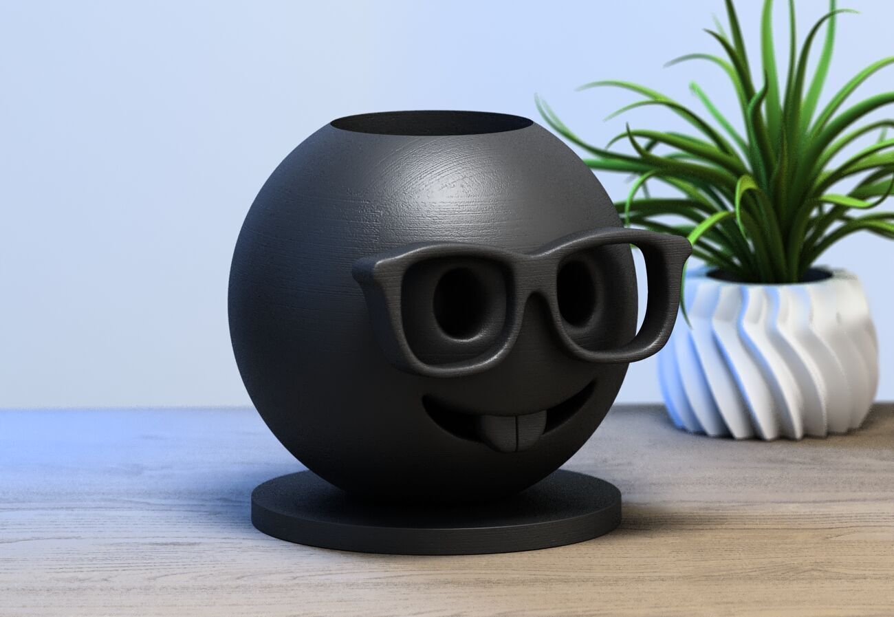 Emoji nerd face Emoji pen holder 3D print model_3