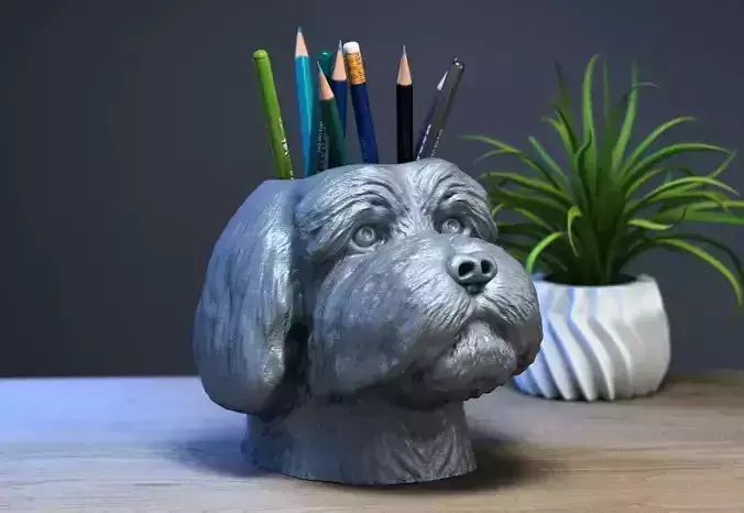 dog head pen holder Cyborg pen holder 3D print model