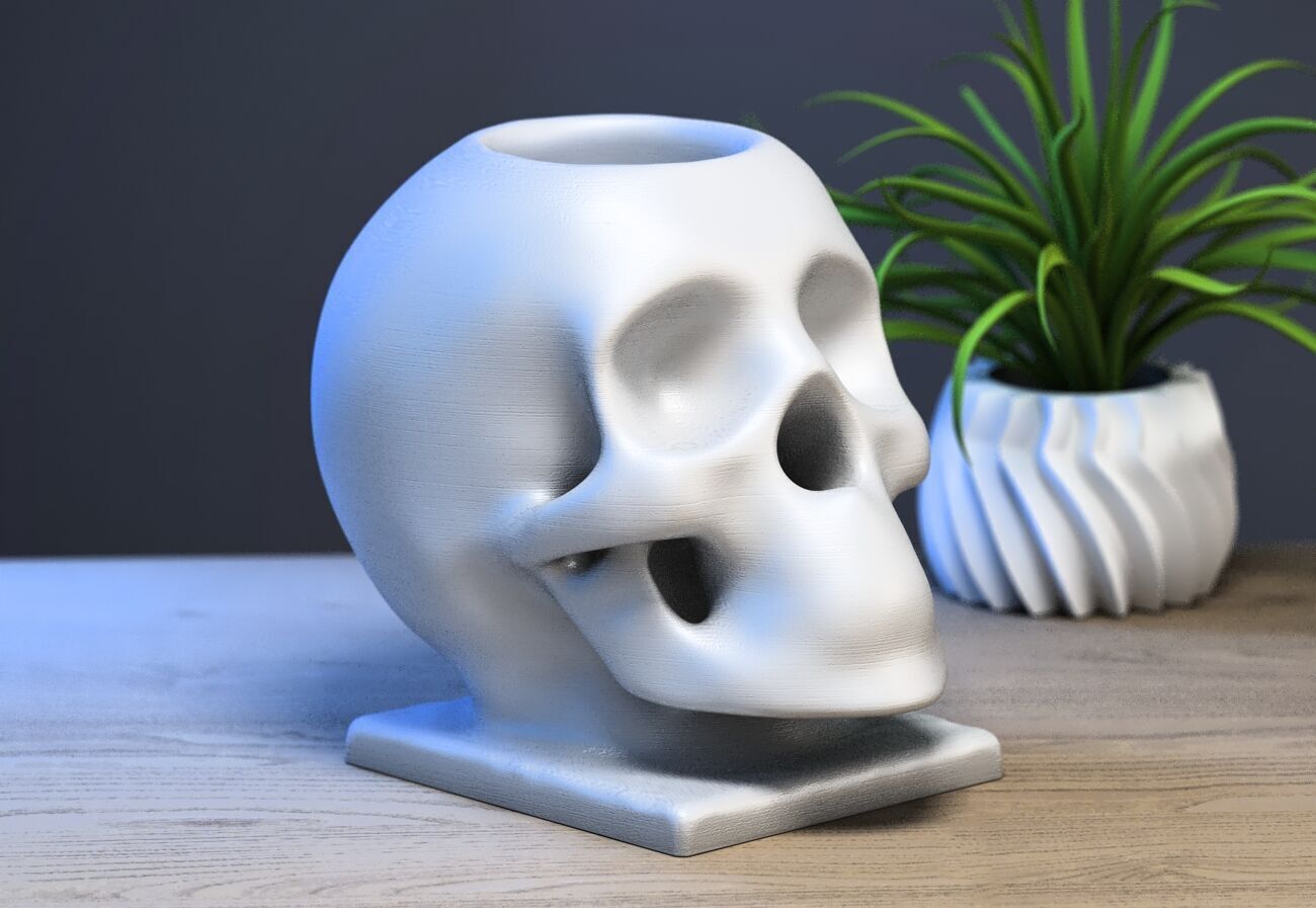 Skull robot pen holder Cyborg pen holder 3D print model_2