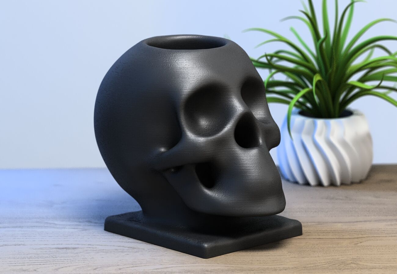 Skull robot pen holder Cyborg pen holder 3D print model_3