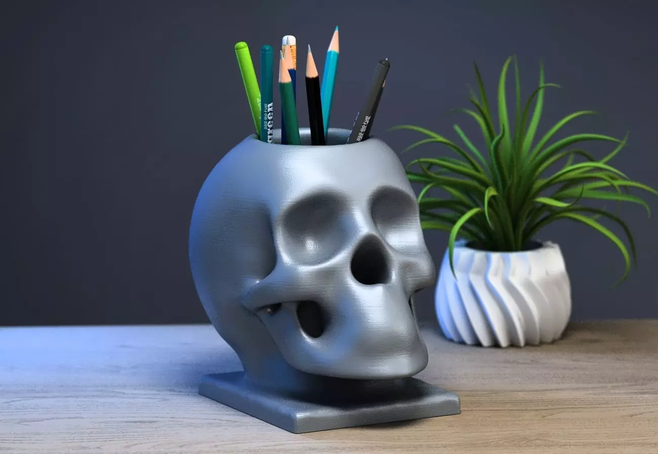 Skull robot pen holder Cyborg pen holder 3D print model_0