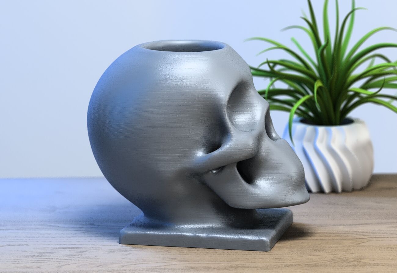 Skull robot pen holder Cyborg pen holder 3D print model_4