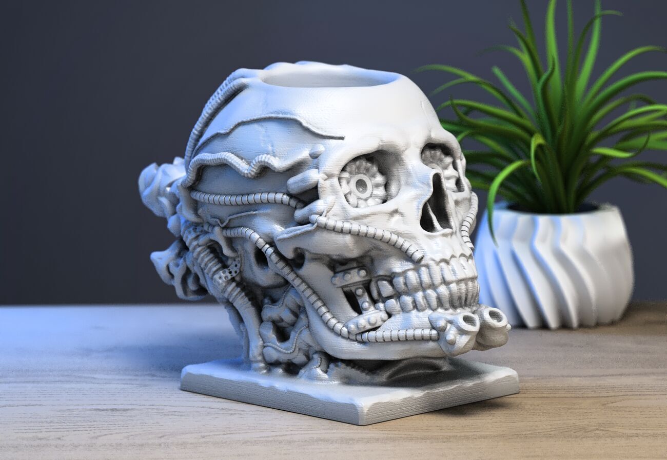 Skull robot pen holder Cyborg pen holder 3D print model_2