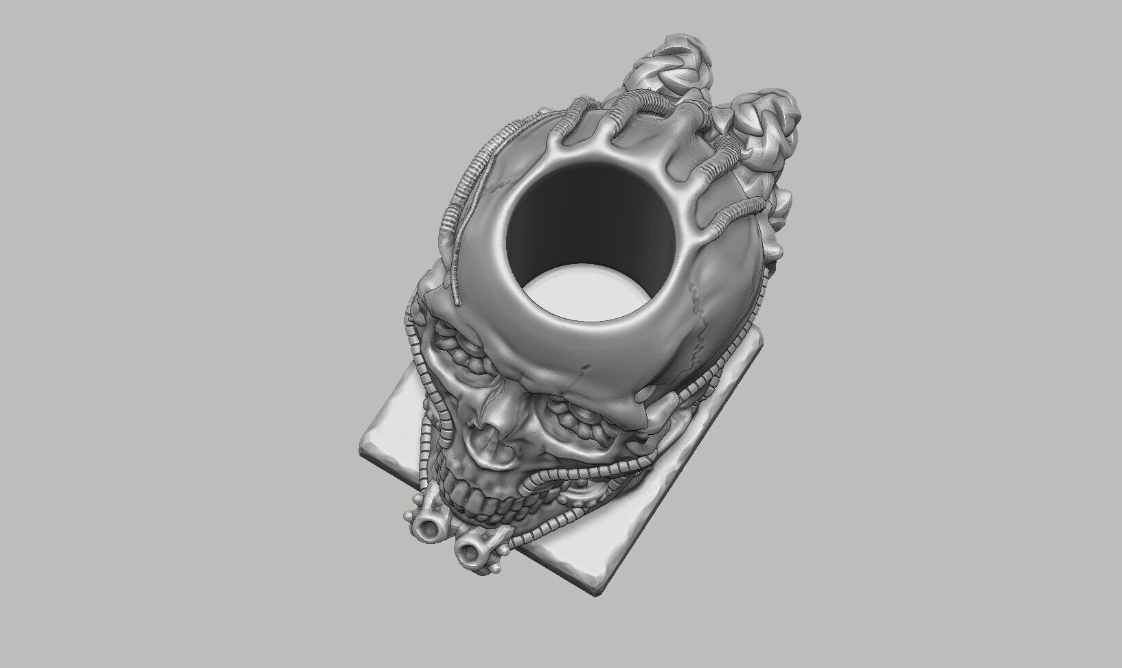 Skull robot pen holder Cyborg pen holder 3D print model_12