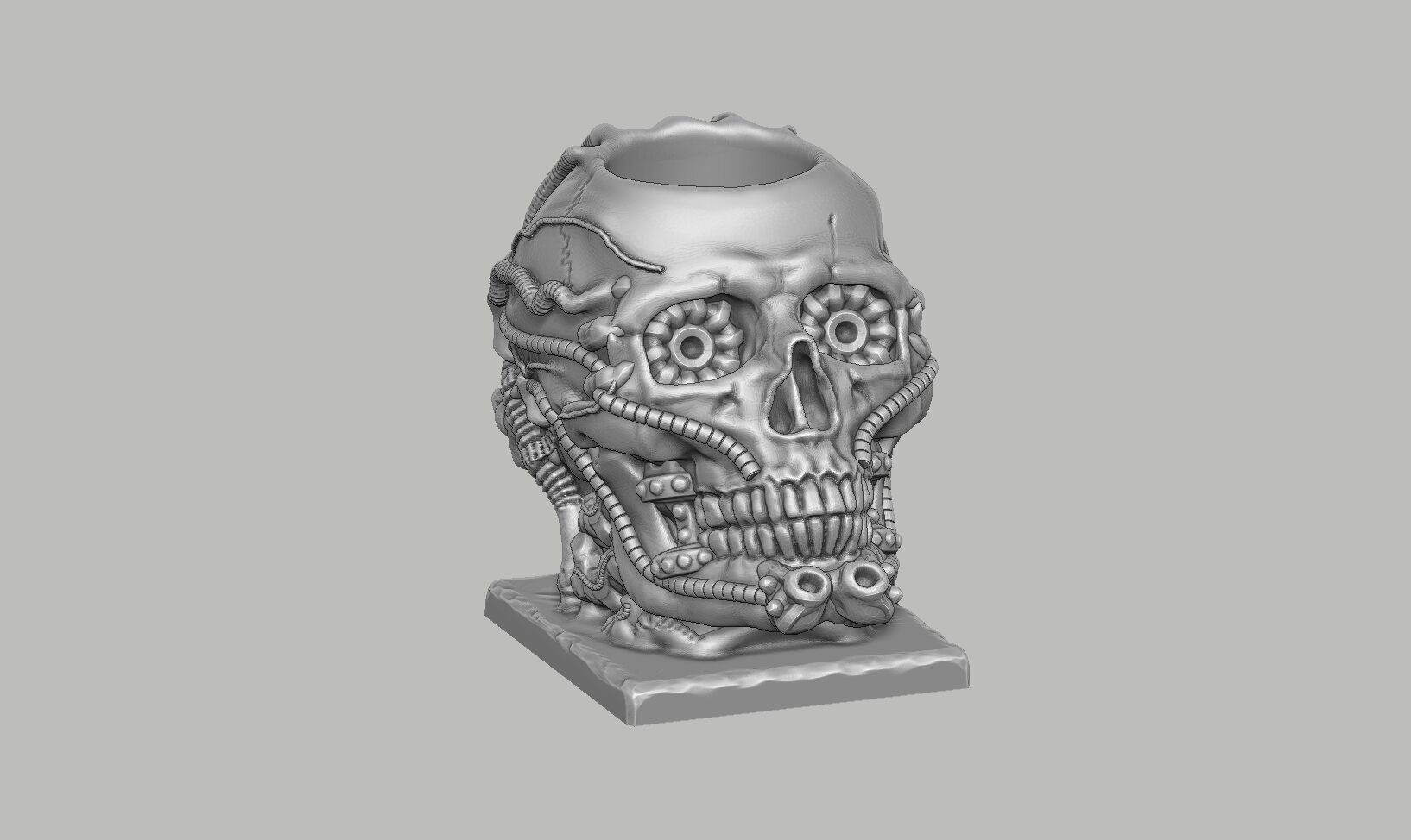 Skull robot pen holder Cyborg pen holder 3D print model_6