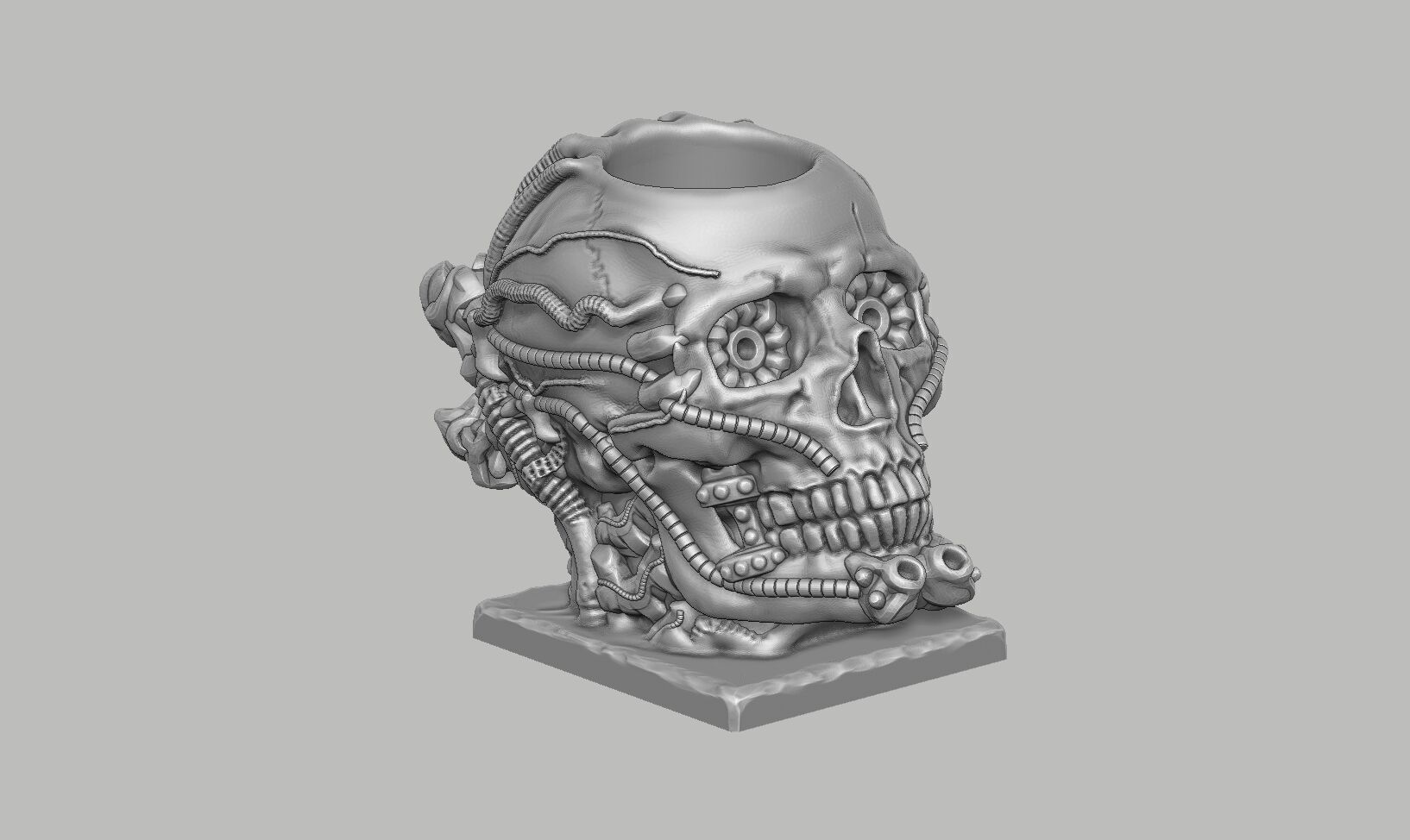 Skull robot pen holder Cyborg pen holder 3D print model_7