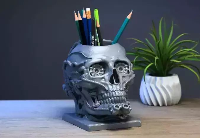 Skull robot pen holder Cyborg pen holder 3D print model
