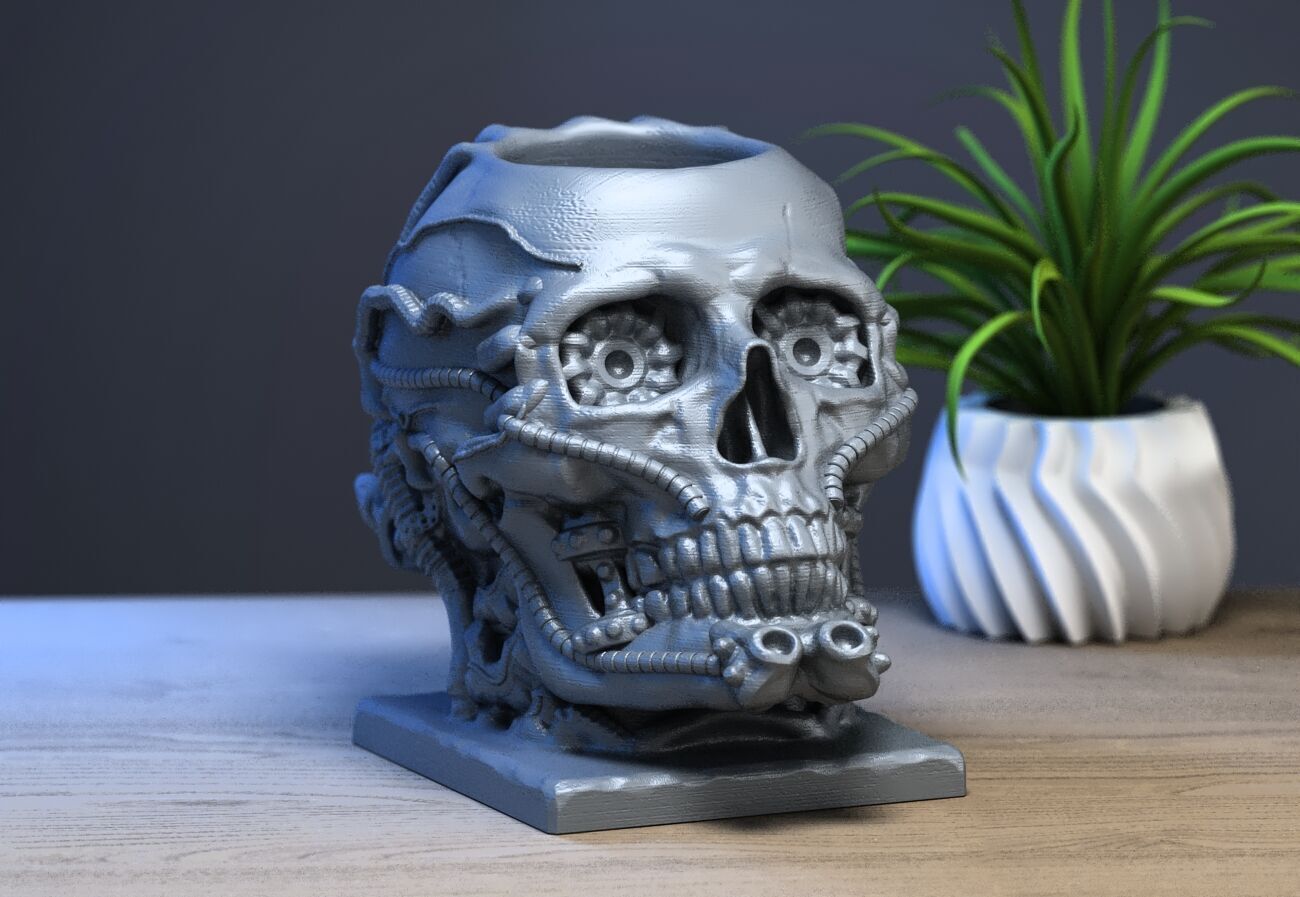 Skull robot pen holder Cyborg pen holder 3D print model_1