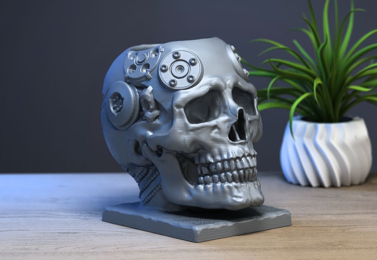 Skull robot pen holder Cyborg pen holder 3D print model_1