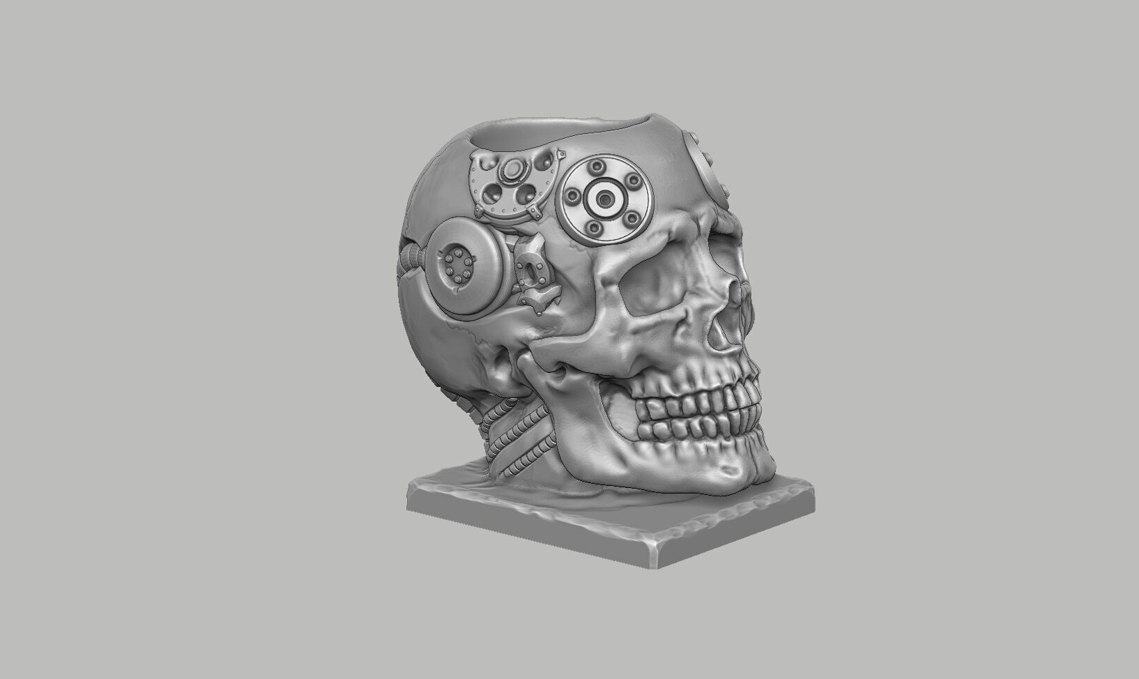 Skull robot pen holder Cyborg pen holder 3D print model_7