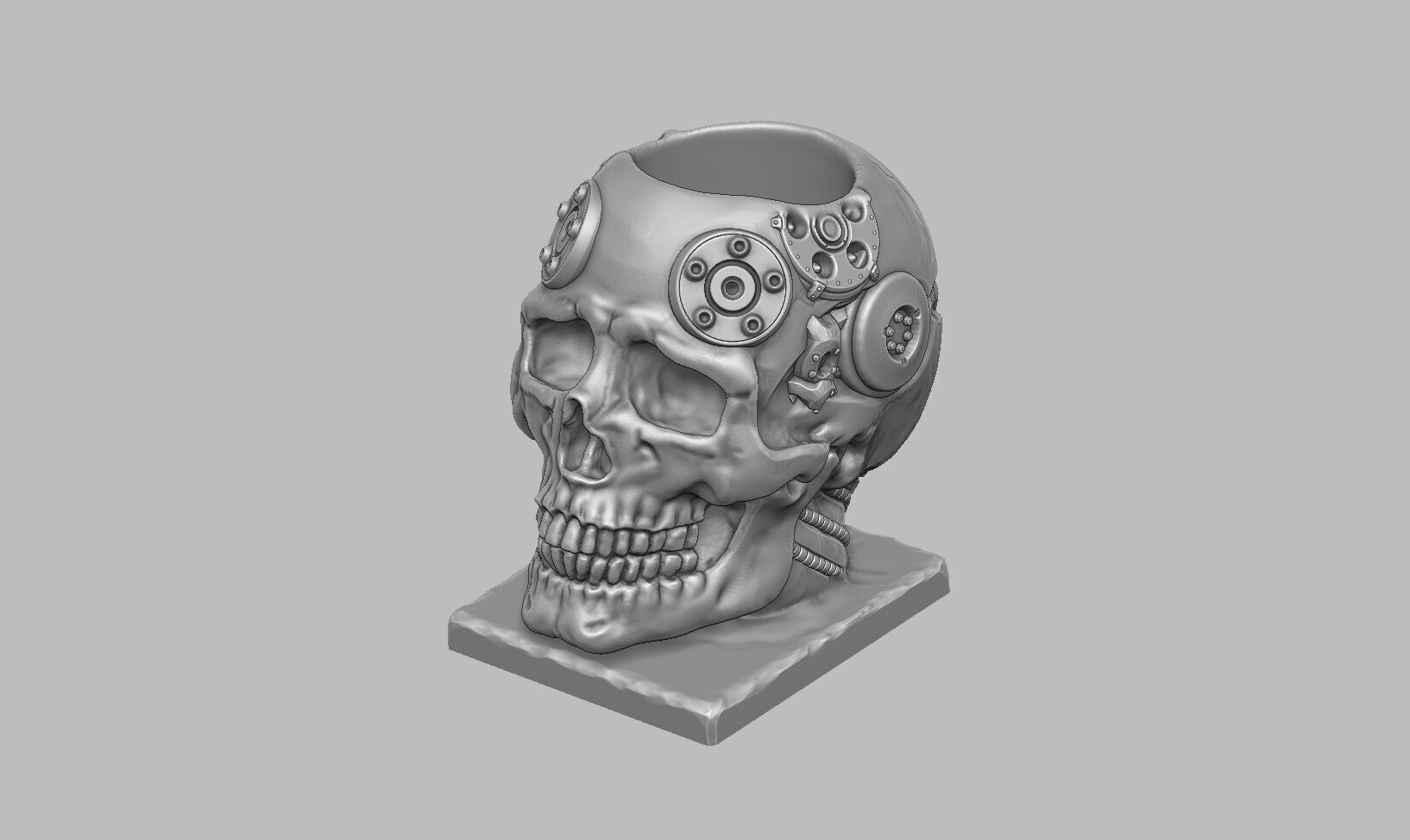Skull robot pen holder Cyborg pen holder 3D print model_10