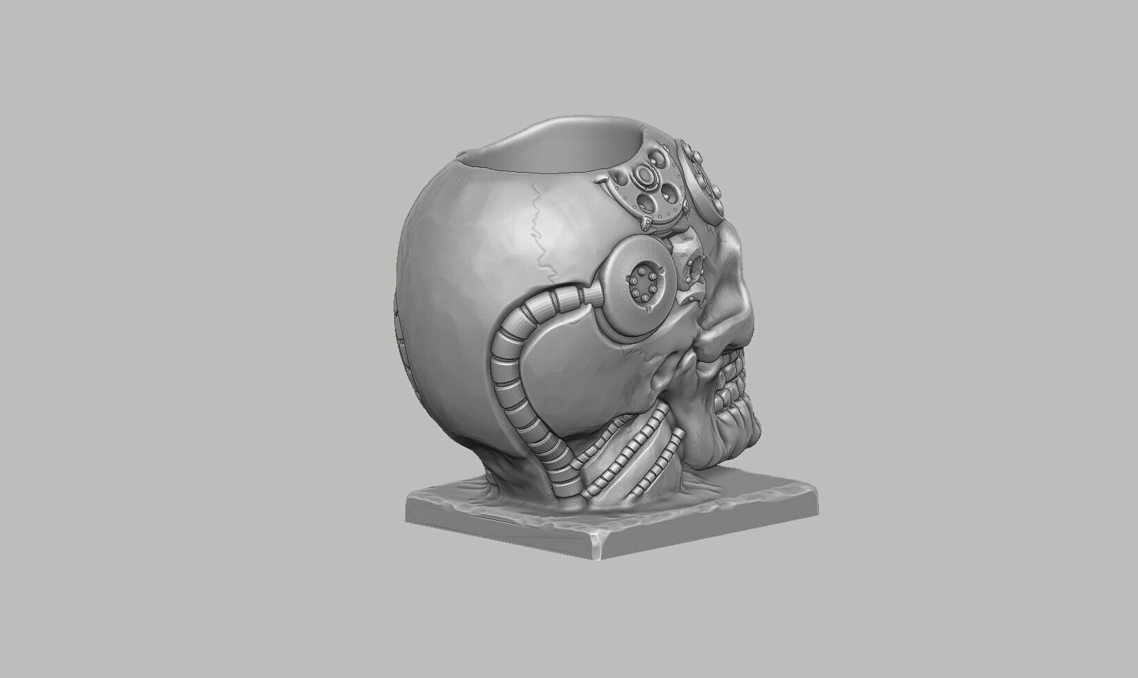 Skull robot pen holder Cyborg pen holder 3D print model_9