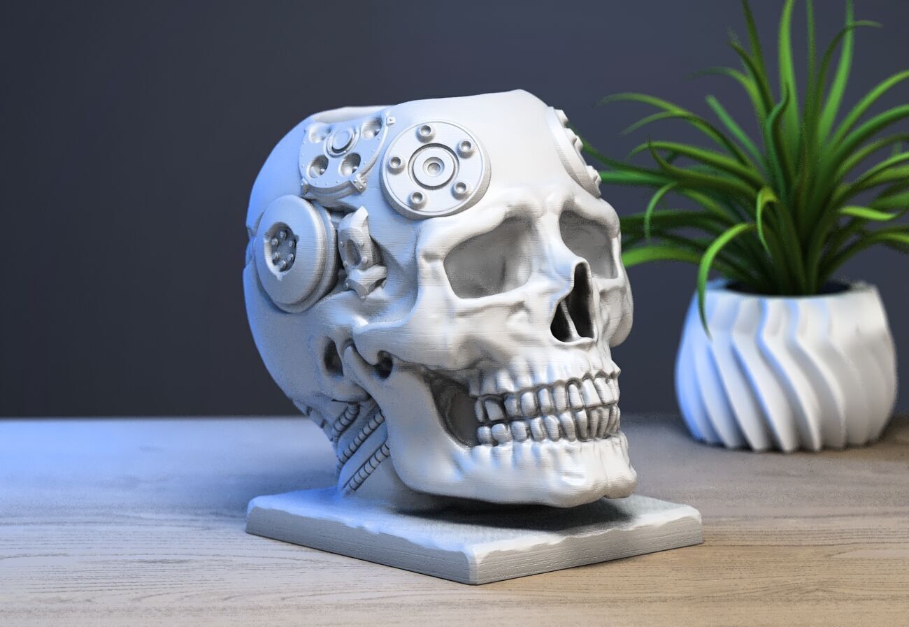 Skull robot pen holder Cyborg pen holder 3D print model_2