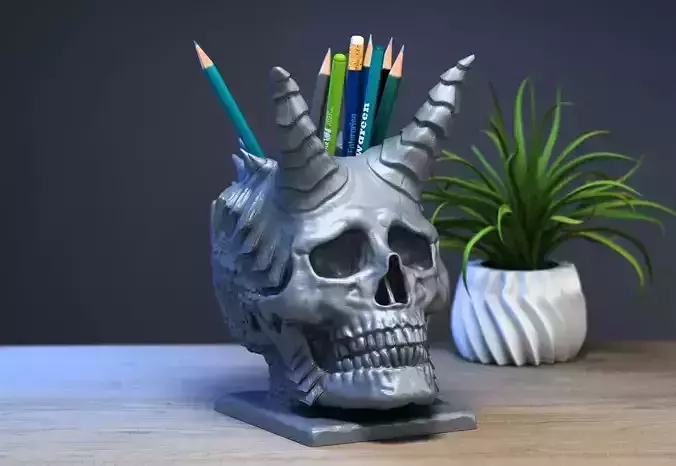 Skull dragon pen holder Cyborg pen holder 3D print model