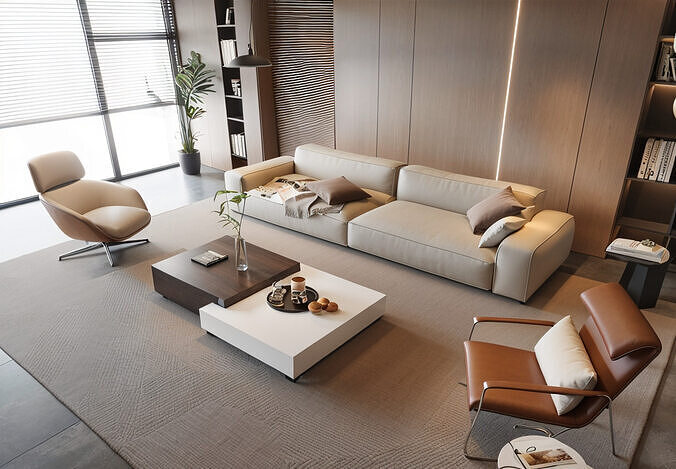 Modern Minimalist 3 Seater Sofa SKP OBJ Living Room Renders 3D model