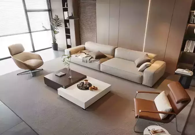 Modern Minimalist 3 Seater Sofa SKP OBJ Living Room Renders