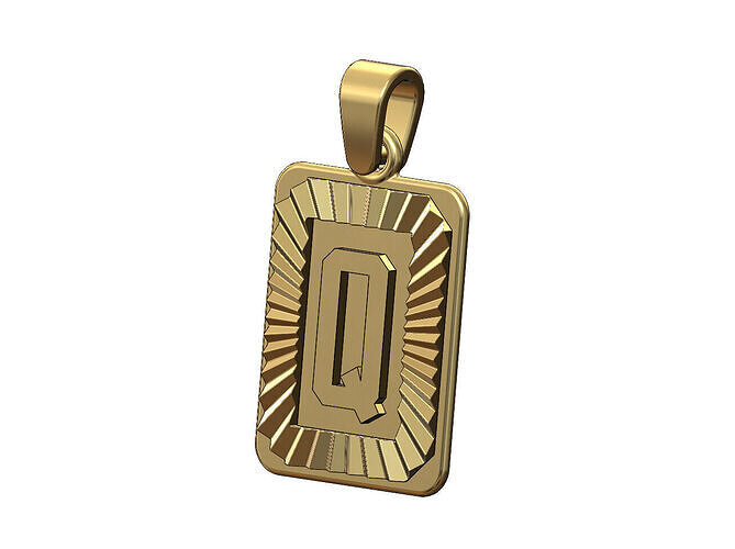 Q letter initial NBA font faceted sunrays pendant charm 3D print model