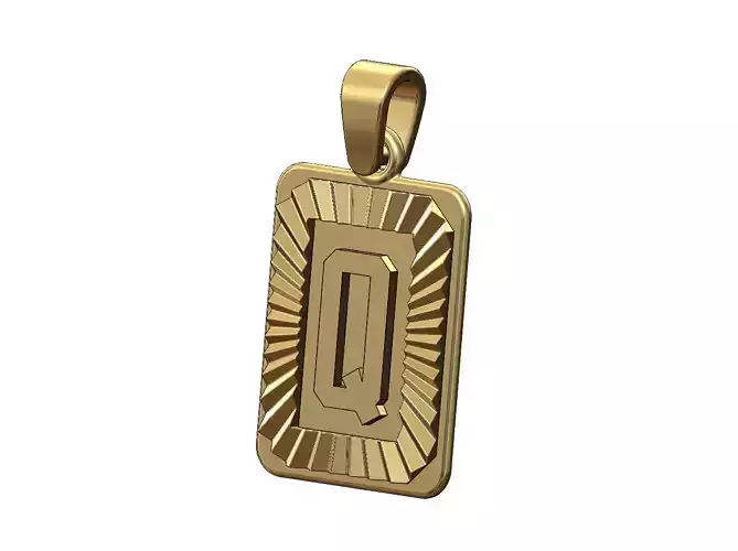 Q letter initial NBA font faceted sunrays pendant charm