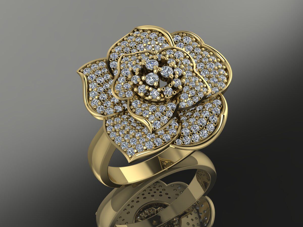 Flower ring gold 3D print model_1