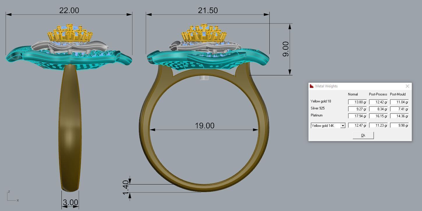 Flower ring gold 3D print model_3