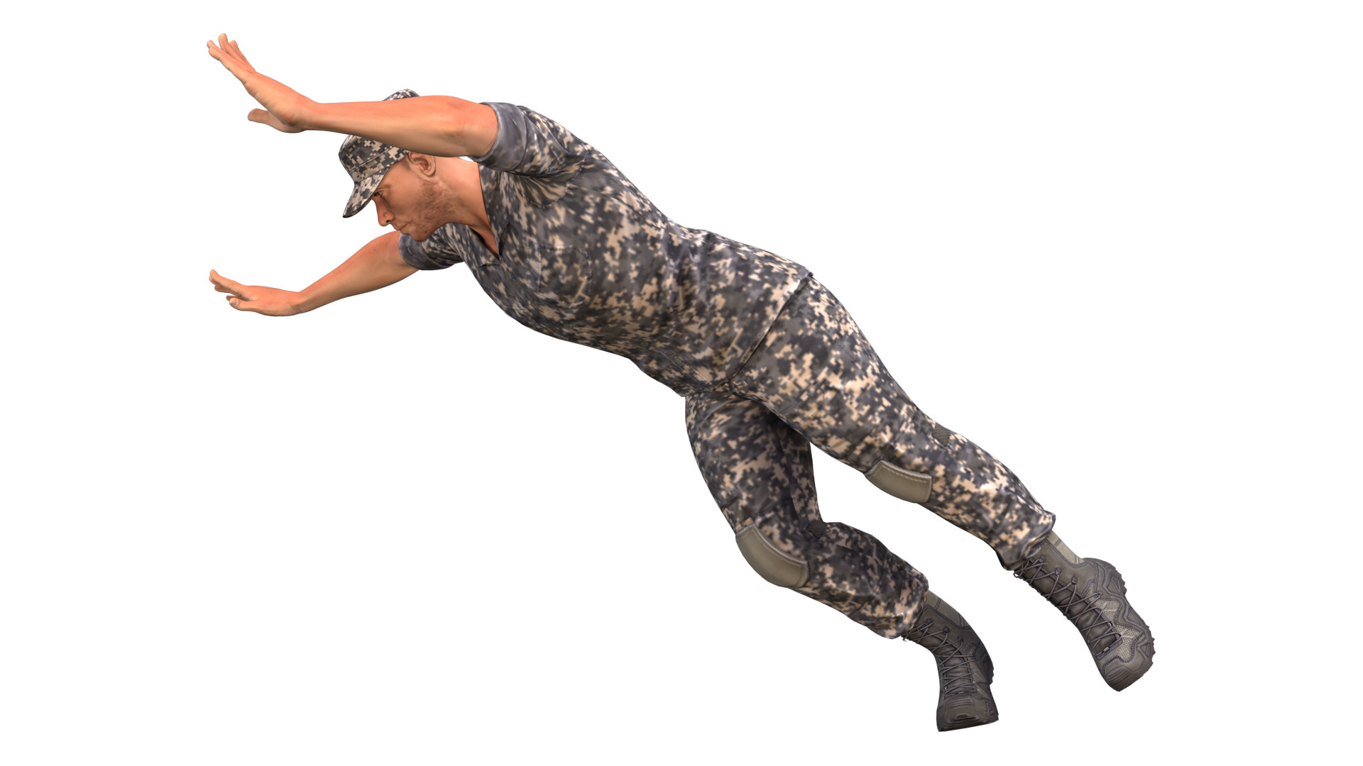 Military man jumping on the ground 3D model_3