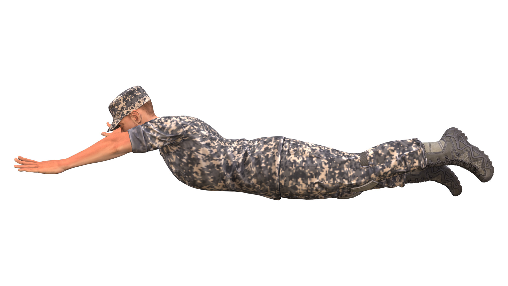 Military man jumping on the ground 3D model_5