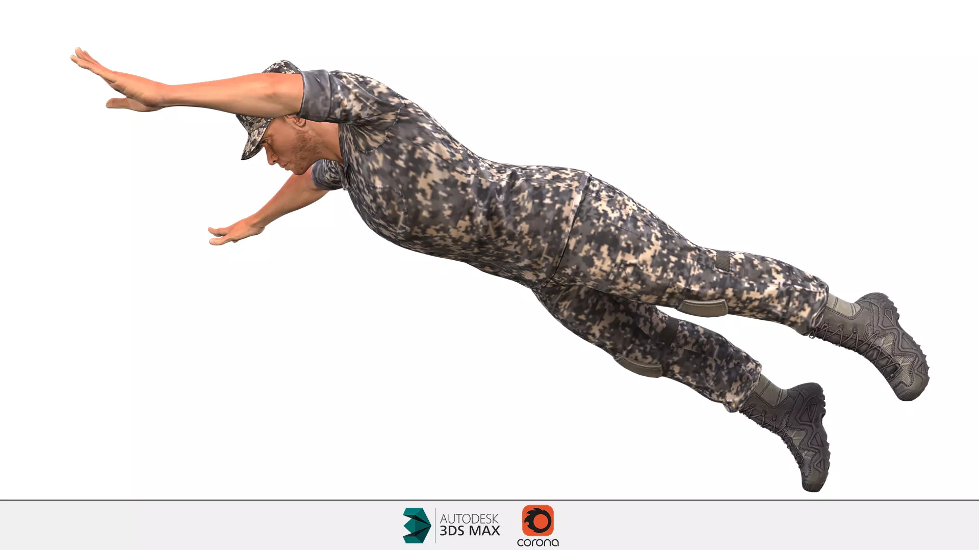 Military man jumping on the ground 3D model_0