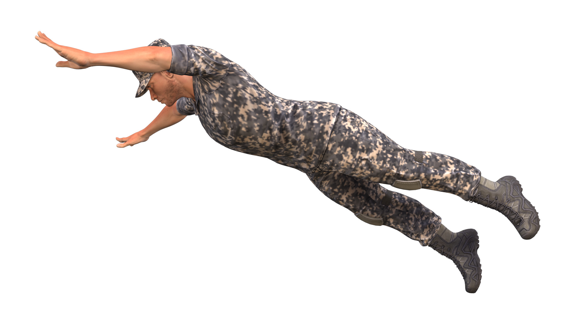 Military man jumping on the ground 3D model_4