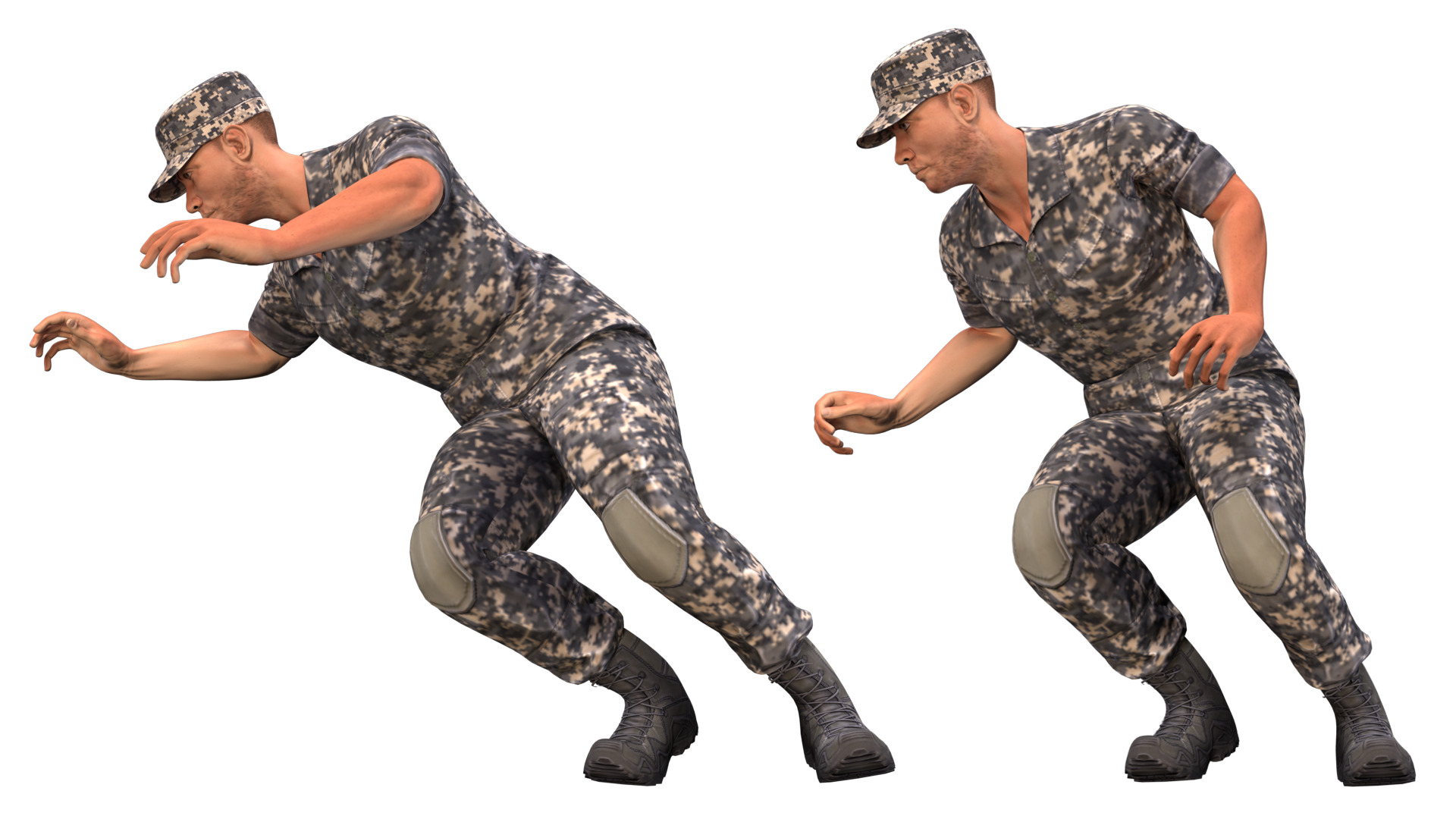 Military man jumping on the ground 3D model_2