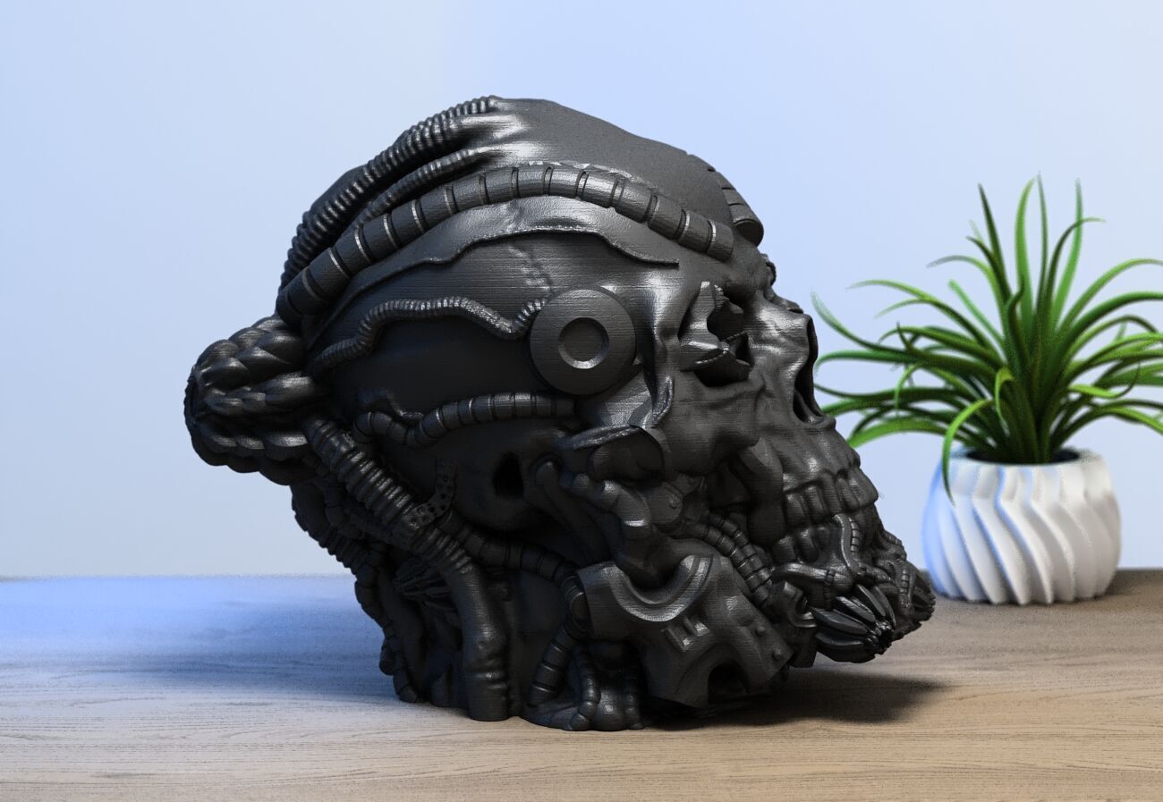 Robot Skull Headphone Stand Cyborg Headset Stand 3D print model_3