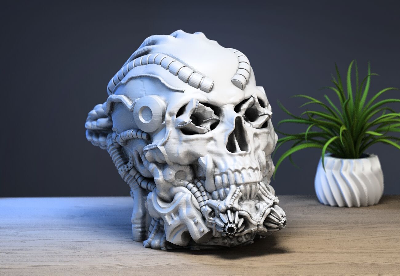 Robot Skull Headphone Stand Cyborg Headset Stand 3D print model_4