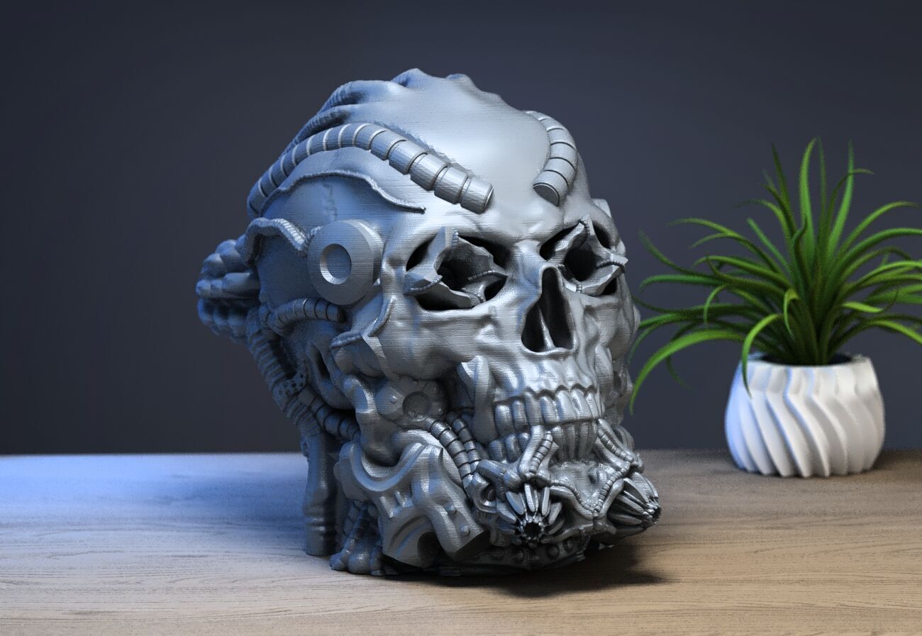 Robot Skull Headphone Stand Cyborg Headset Stand 3D print model_1