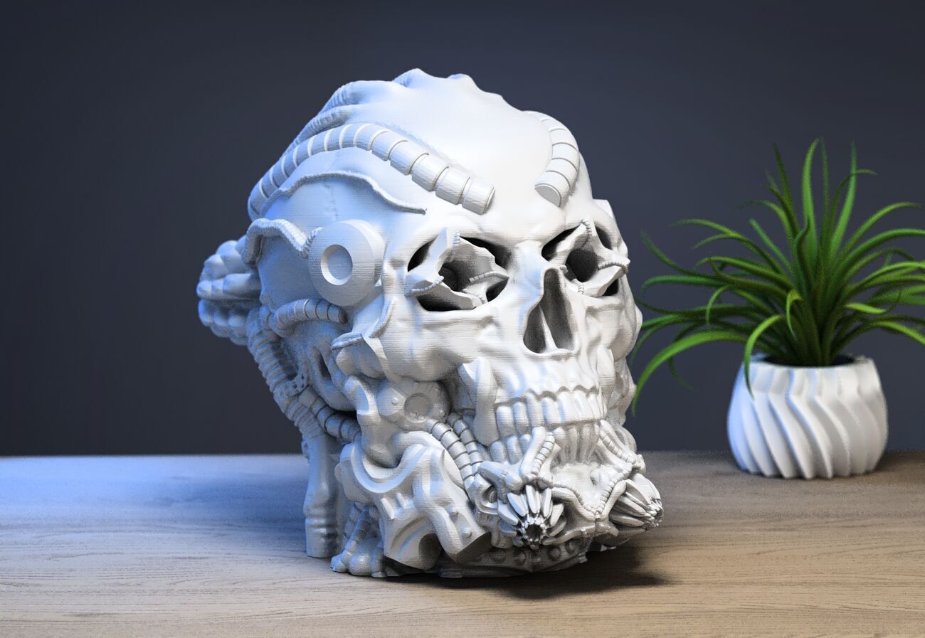 Robot Skull Headphone Stand Cyborg Headset Stand 3D print model_2