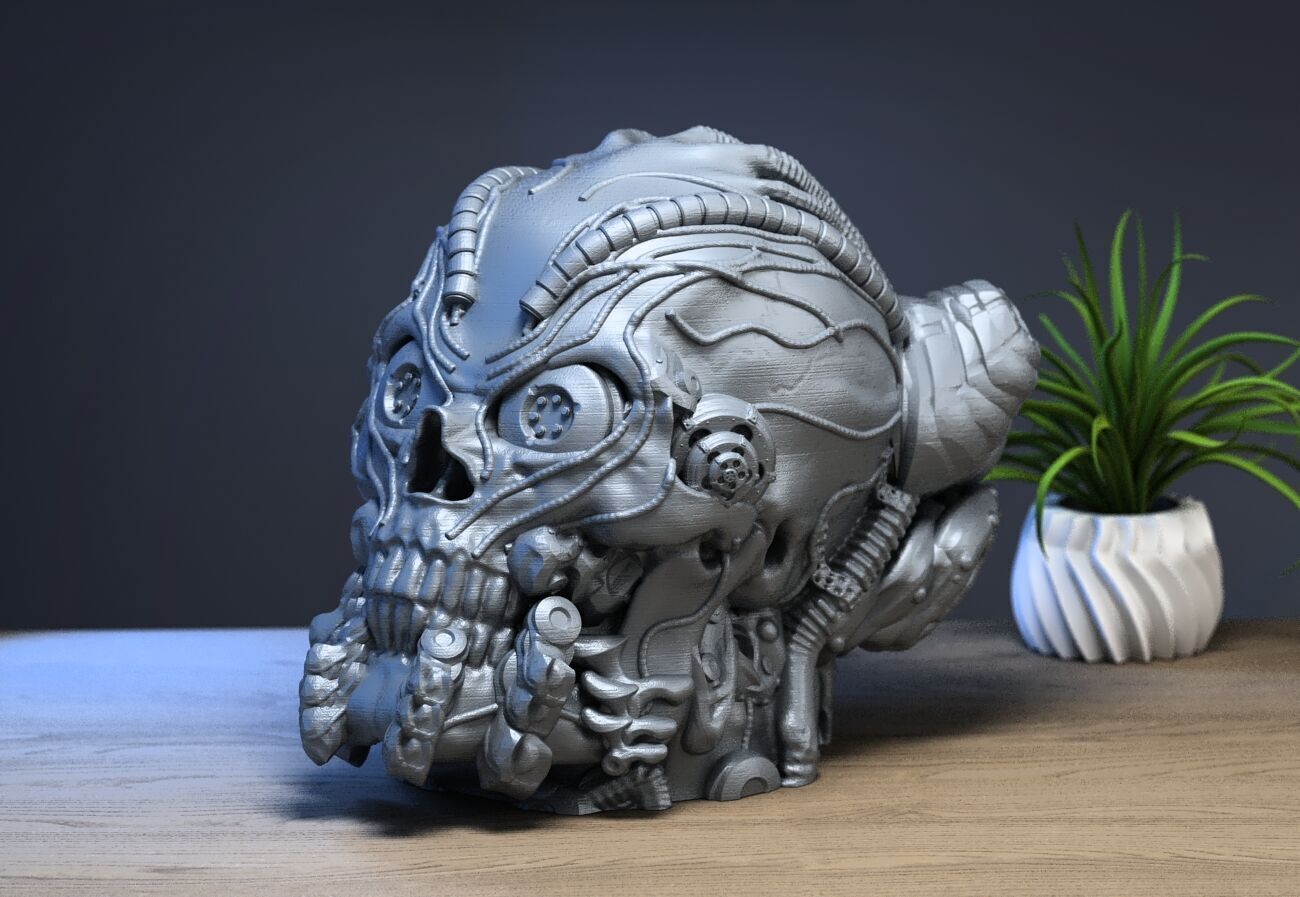 Robot Skull Headphone Stand Cyborg Headset Stand 3D print model_2