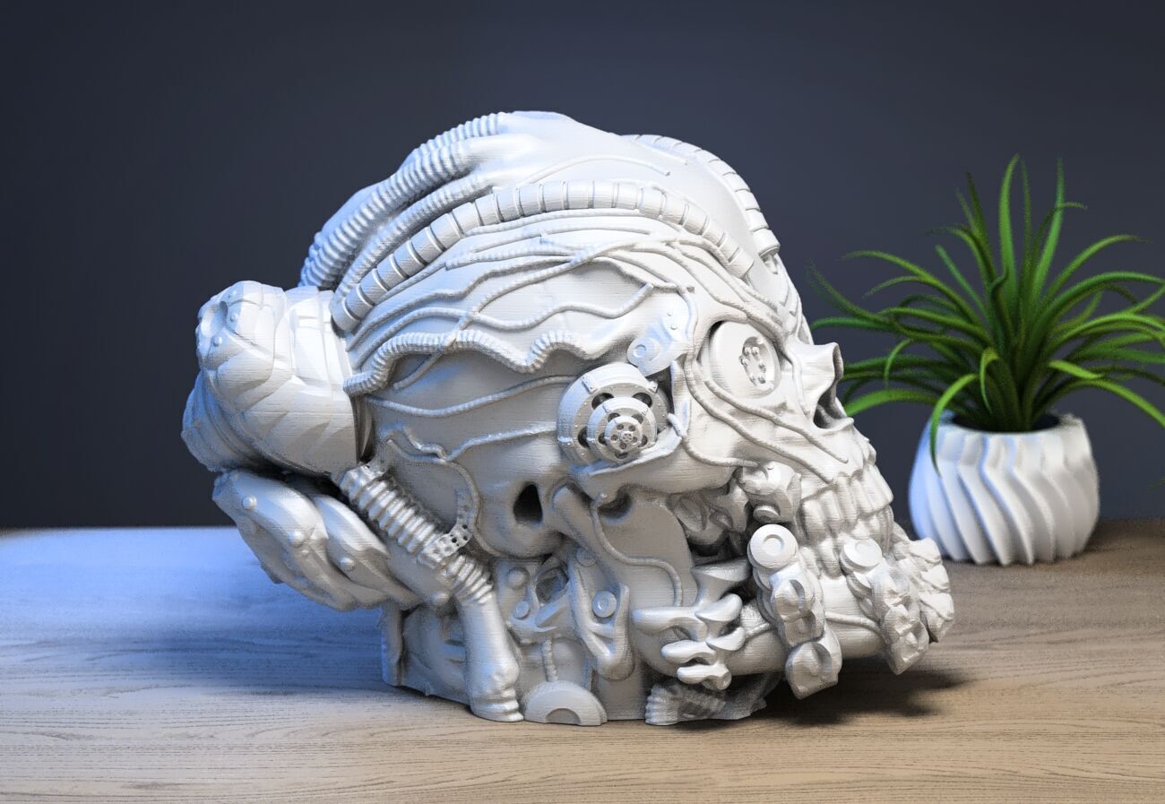 Robot Skull Headphone Stand Cyborg Headset Stand 3D print model_3