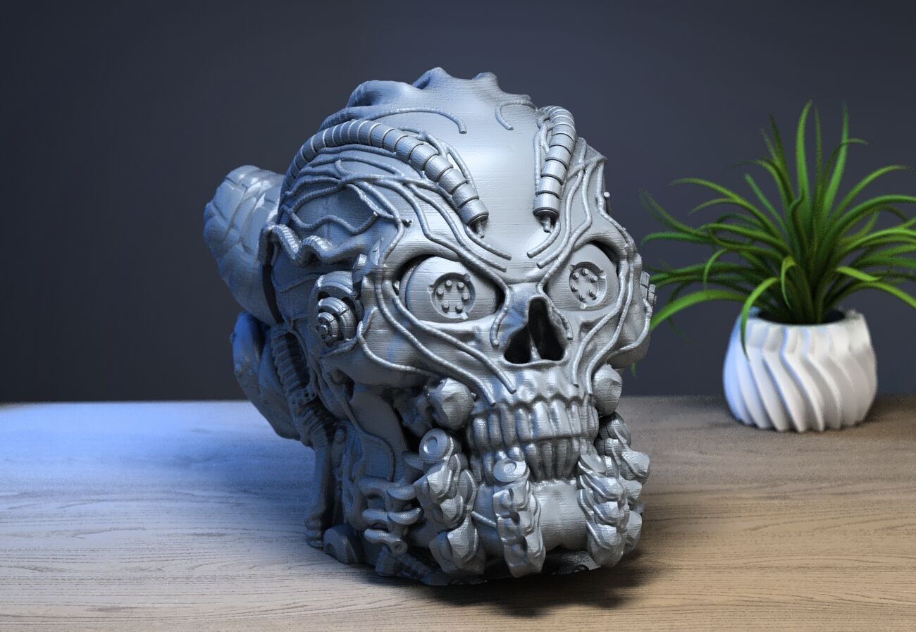 Robot Skull Headphone Stand Cyborg Headset Stand 3D print model_4