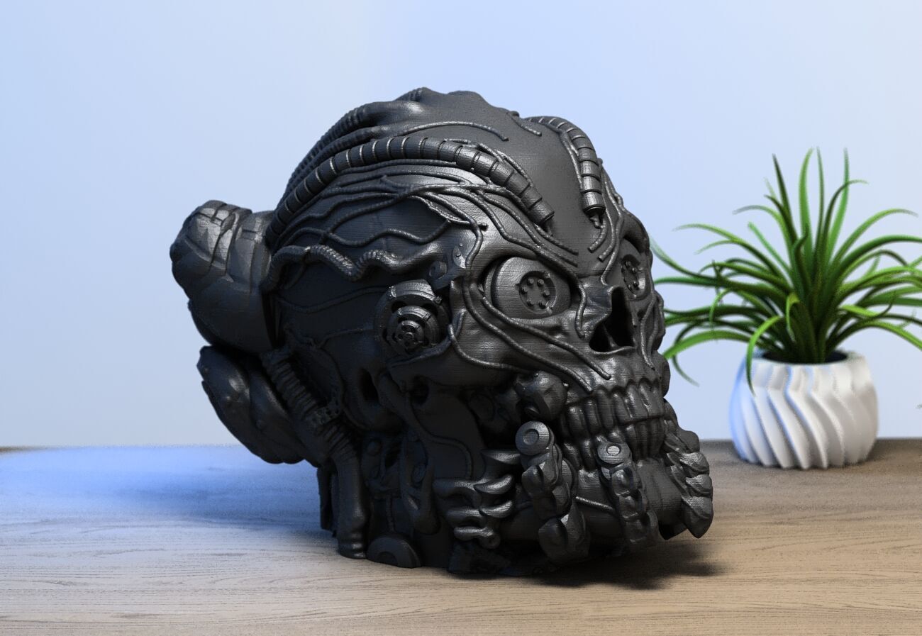 Robot Skull Headphone Stand Cyborg Headset Stand 3D print model_1