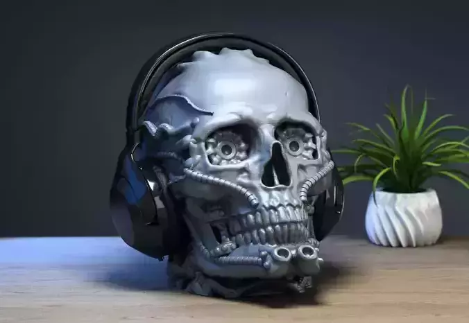 Robot Skull Headphone Stand Cyborg Headset Stand 3D print model