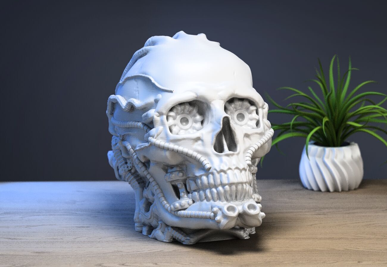 Robot Skull Headphone Stand Cyborg Headset Stand 3D print model_3