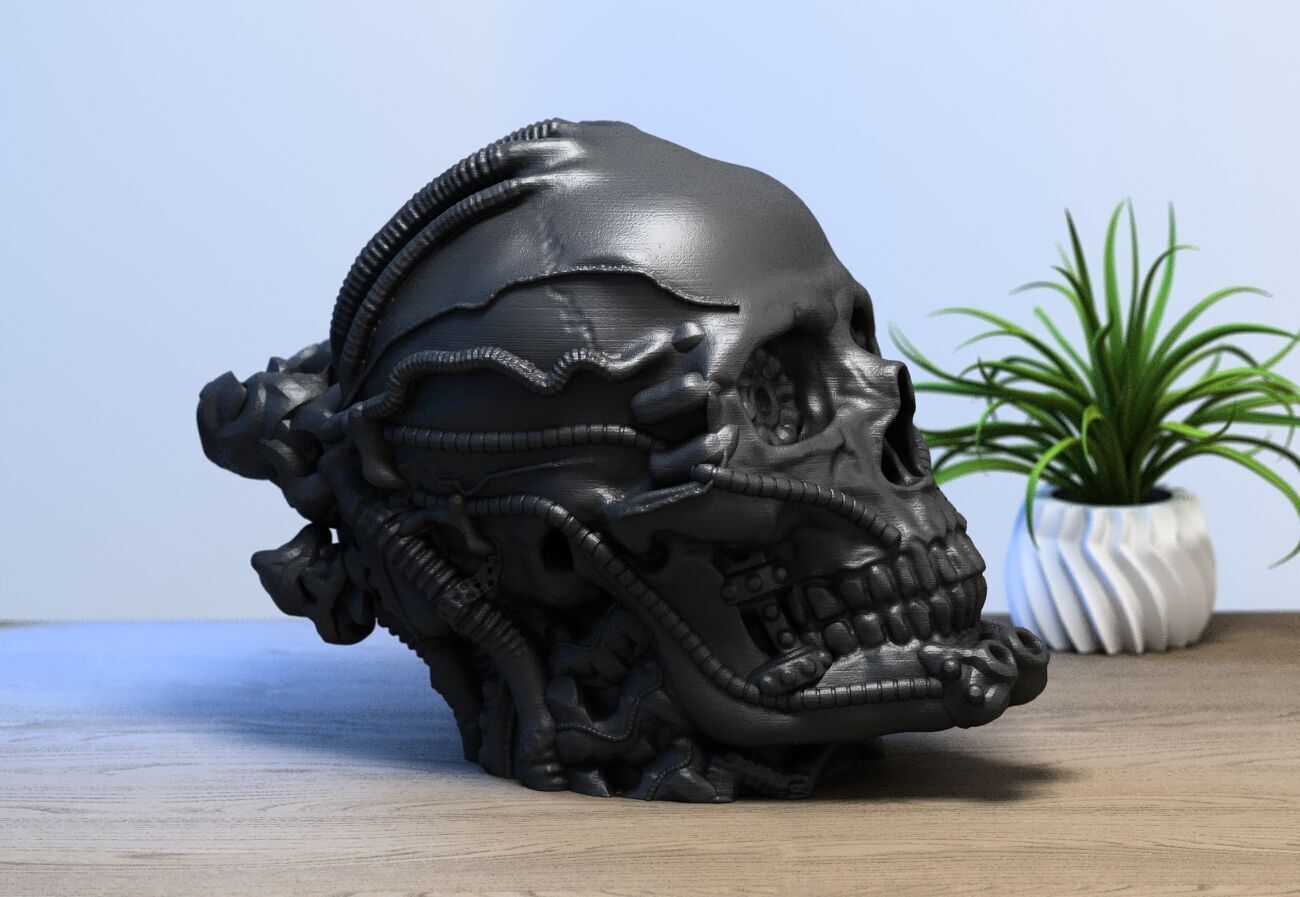 Robot Skull Headphone Stand Cyborg Headset Stand 3D print model_4