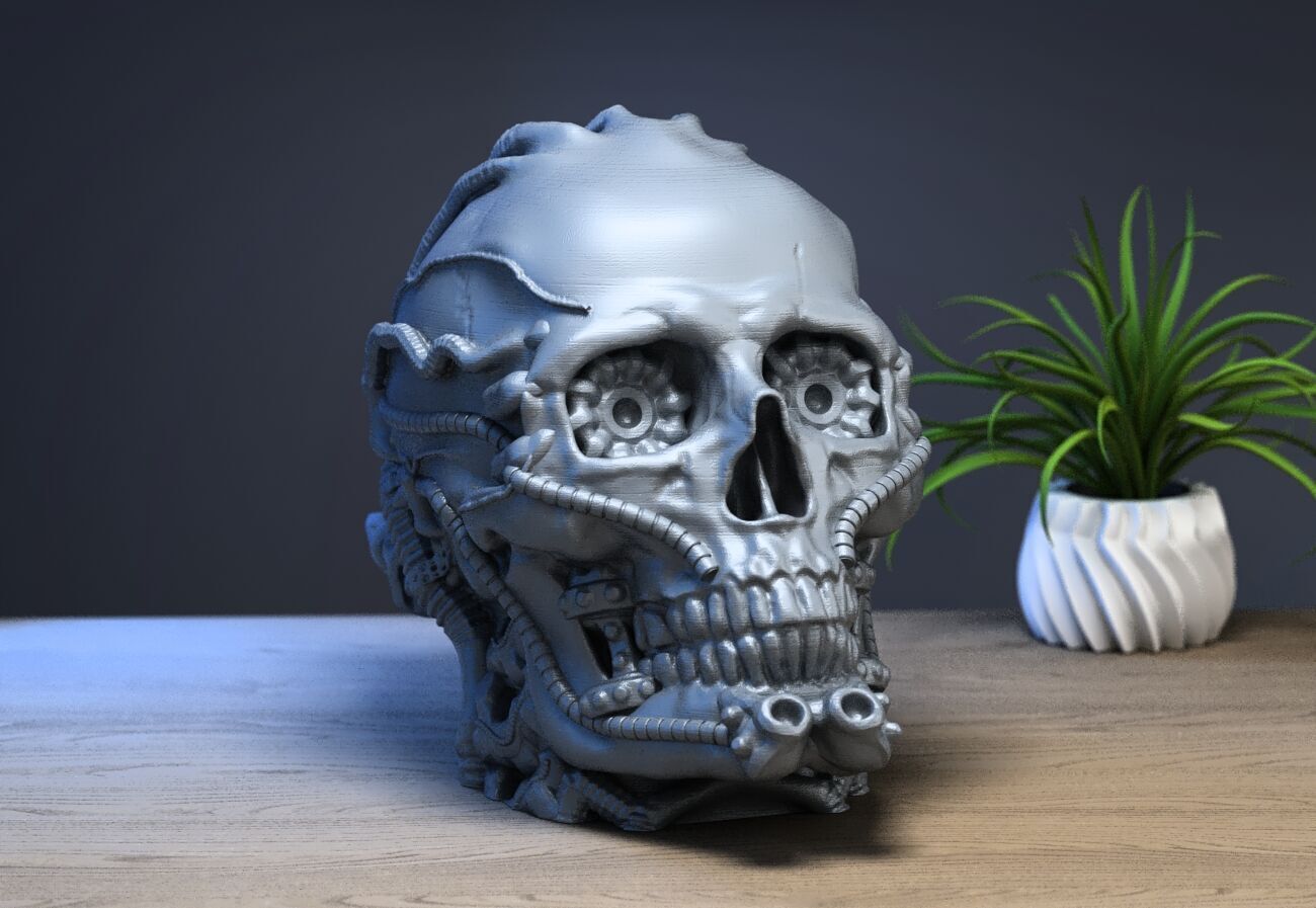 Robot Skull Headphone Stand Cyborg Headset Stand 3D print model_2